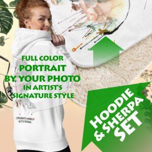 Hoodie and Blanket Set, Best Personalized Gift for Any Occasion, Custom Sherpa Blanket, Photo Portrait Present for Him Her, Art Pack