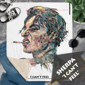 Graphic Fleece Sherpa Blanket “I CAN'T FEEL” — Premium Home Decor Cozy Throw, No Fuss Contemporary Fine Art Blanket