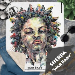 Graphic Fleece Sherpa Blanket “War Baby” — Premium Home Decor Cozy Throw, No Fuss Contemporary Fine Art Blanket