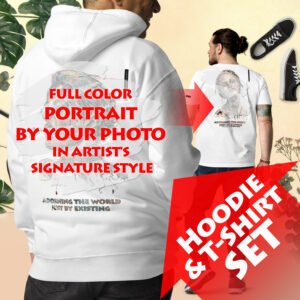 Hoodie and T-Shirt Set, Best Custom Gift for Any Occasion, Birthday Anniversary Present, Full Color Portrait by Photo, Custom Sweatshirt